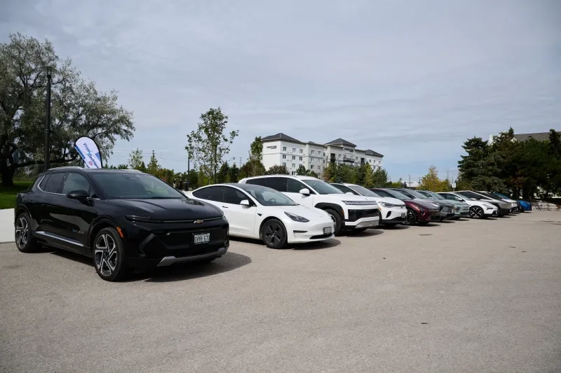 Lineup of EVs parked next to each other