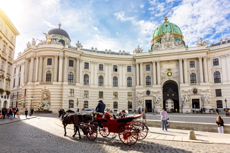 Horse carriage at Hofburg palace on St. Michael square