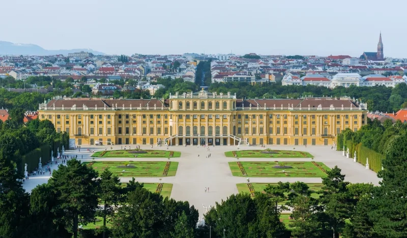 Schönbrunn Palace with view of Vienna, Austria