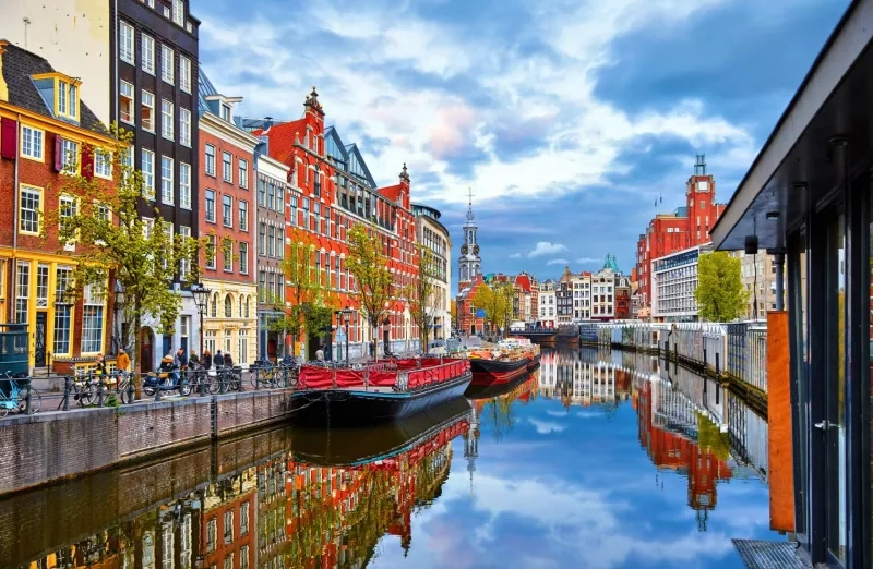 Colourful houses along the canal in Amsterdam