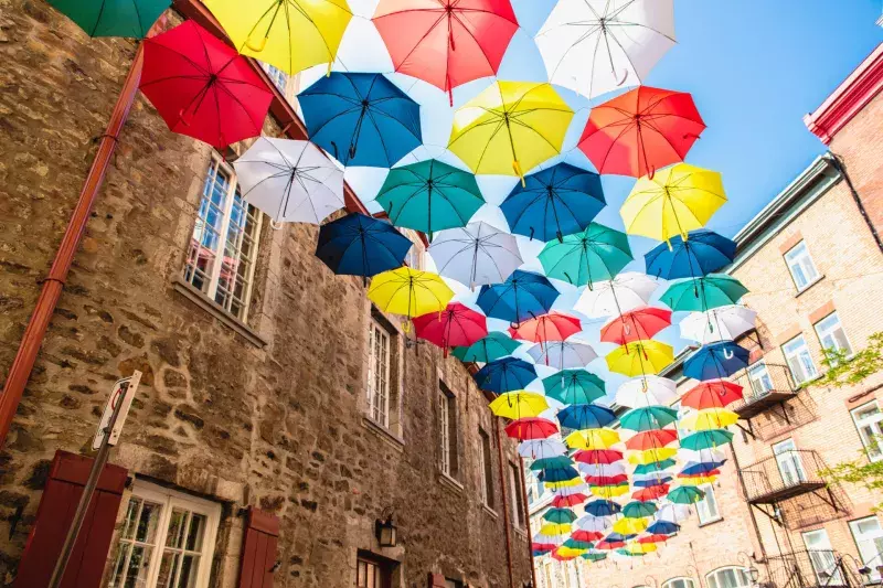 Lot of Umbrellas in Petit Champlain street Quebec city