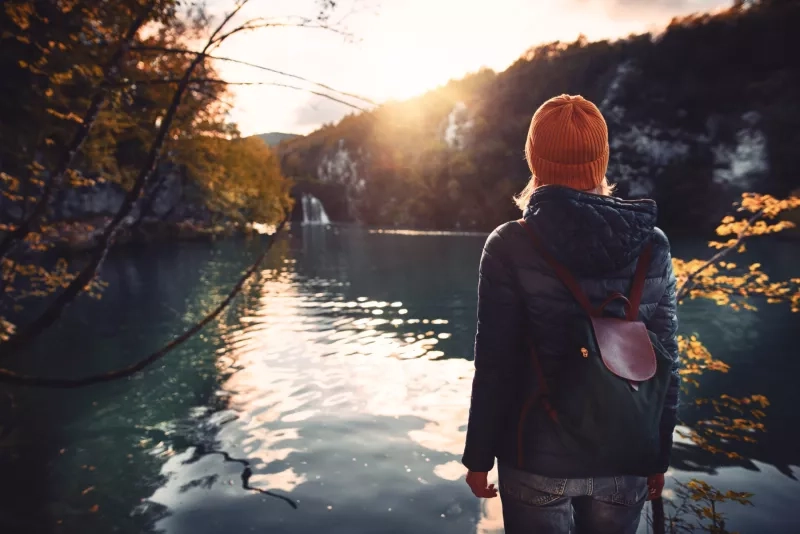 Tourist exploring Plitvice Lakes National Park