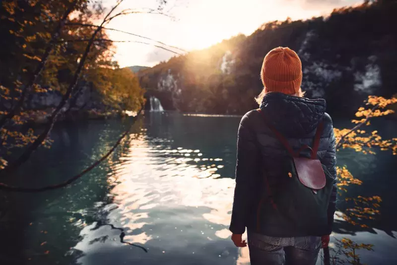 Tourist exploring Plitvice Lakes National Park