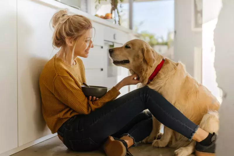 Morning with my dog in our kitchen