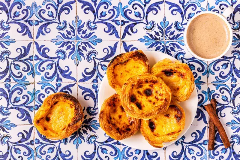 Egg tart, traditional Portuguese dessert, pastel de nata