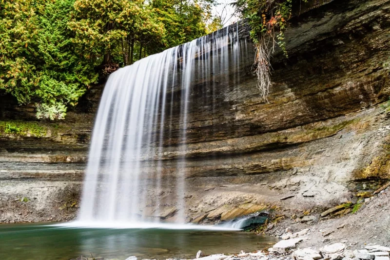 Waterfall on Manitoulin Island in Ontario Canada at Sunset.