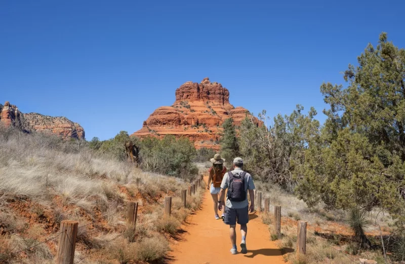 Couple hiking on spring trip to Sedona.