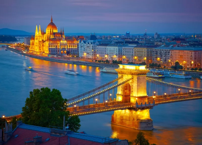 Budapest, Hungary. Chain Bridge and the Parliament. HDR