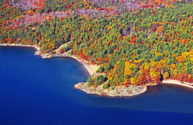 Aerial shot of the shoreline of Killbear Park