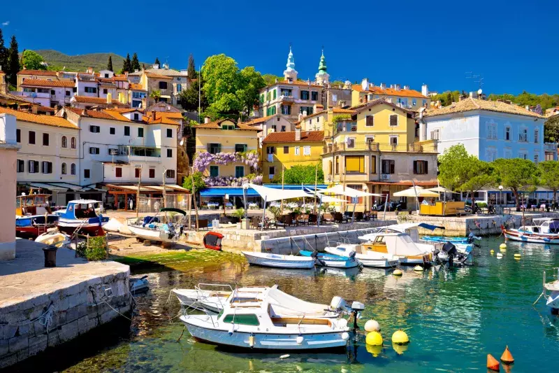 Idyllic mediterranean waterfront in Volosko village, Opatija riviera, Kvarner, Croatia