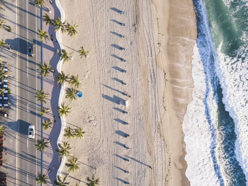 Fort Lauderdale Beach at sunrise from drone point of view