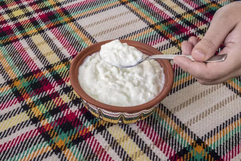 Traditional bulgarian yogurt in a traditional bowl