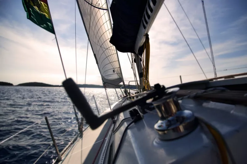 The deck of a sail boat